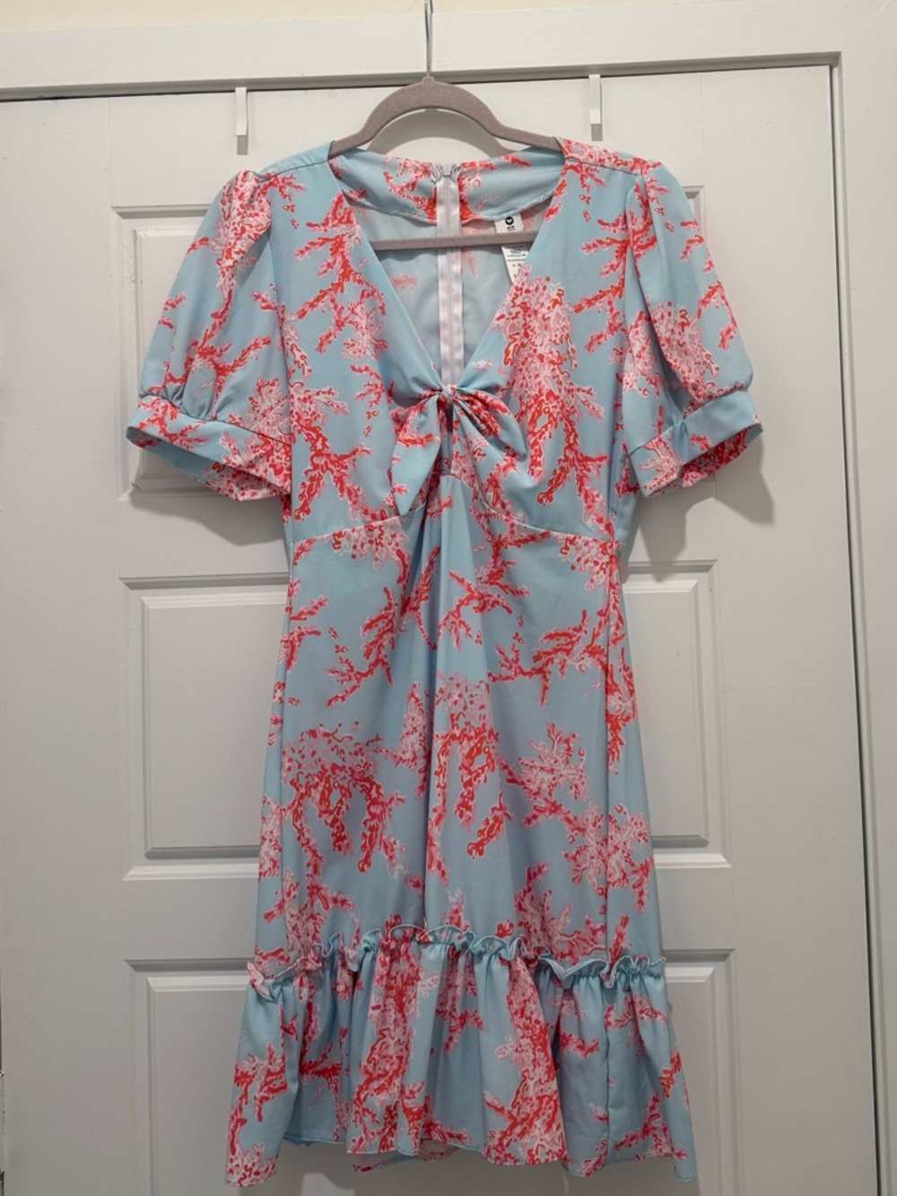 Floral Tie-Front Dress in Blue and Pink